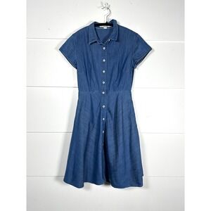 Boden‎ Sophia denim dress 2P petites cotton button down short sleeve knee length